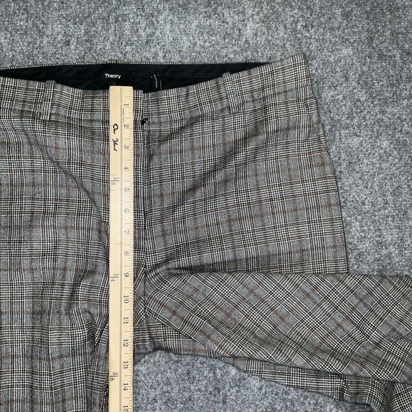 Theory Pants Womens Size 12 Brown Plaid Houndstooth Cropped Academia Preppy - Picture 5 of 9